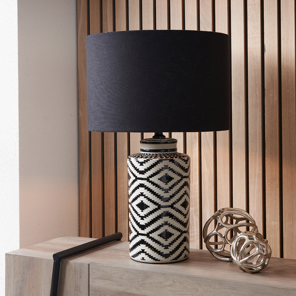 Chirala Black and White Tall Ikat Ceramic Table Lamp  - Base Only