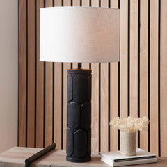 Aurelia Embossed Black Wood Tall Table Lamp  - Base Only