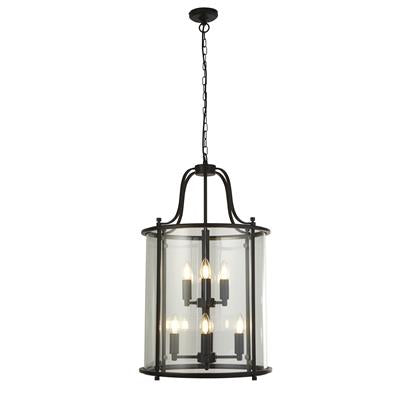 Grande Lantern 3Lt/8Lt/12LT Ceiling Pendant-  Chrome & Clear/ Black Glass