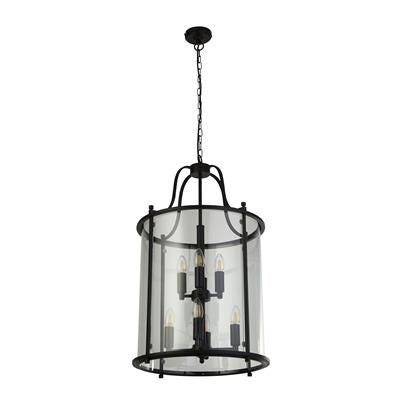 Grande Lantern 3Lt/8Lt/12LT Ceiling Pendant-  Chrome & Clear/ Black Glass