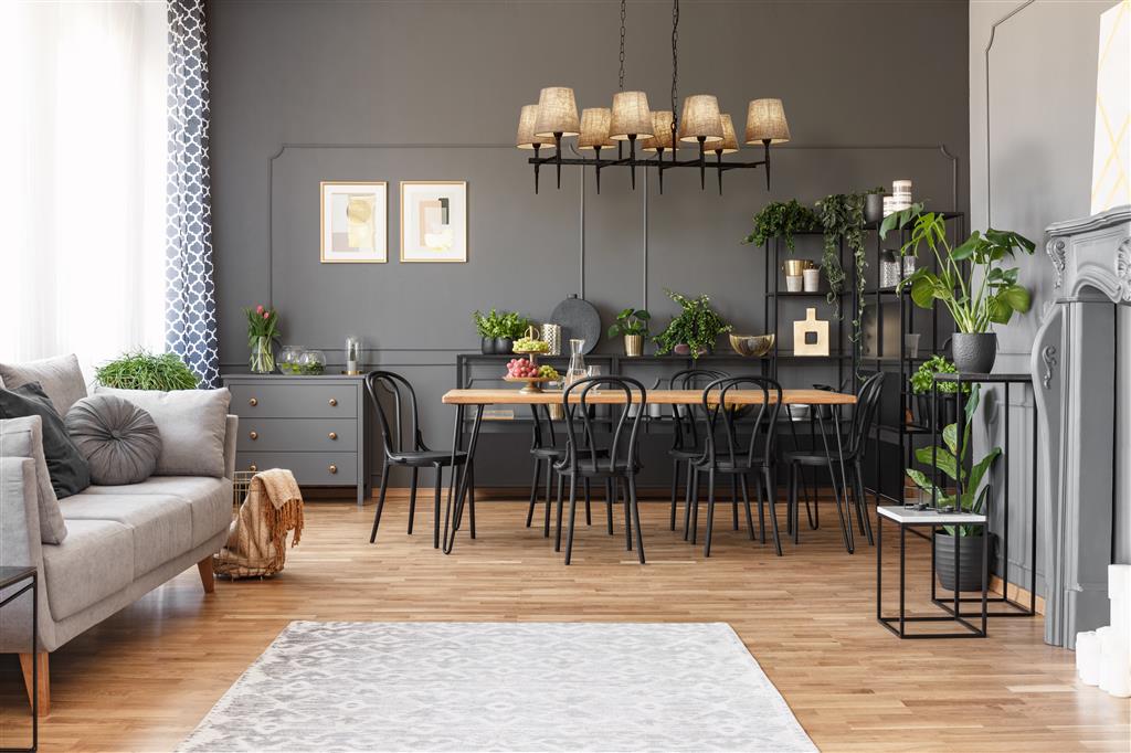 Gothic 8lt Bar Pendant, Adjustable Height, Dimmable- Hammered Black Metal & Natural Linen