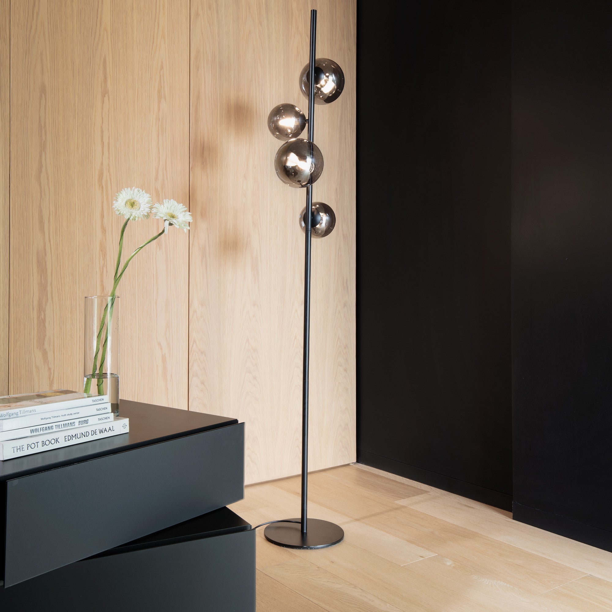 Perlage Floor Lamp - Amber/ Brass/Black Finish