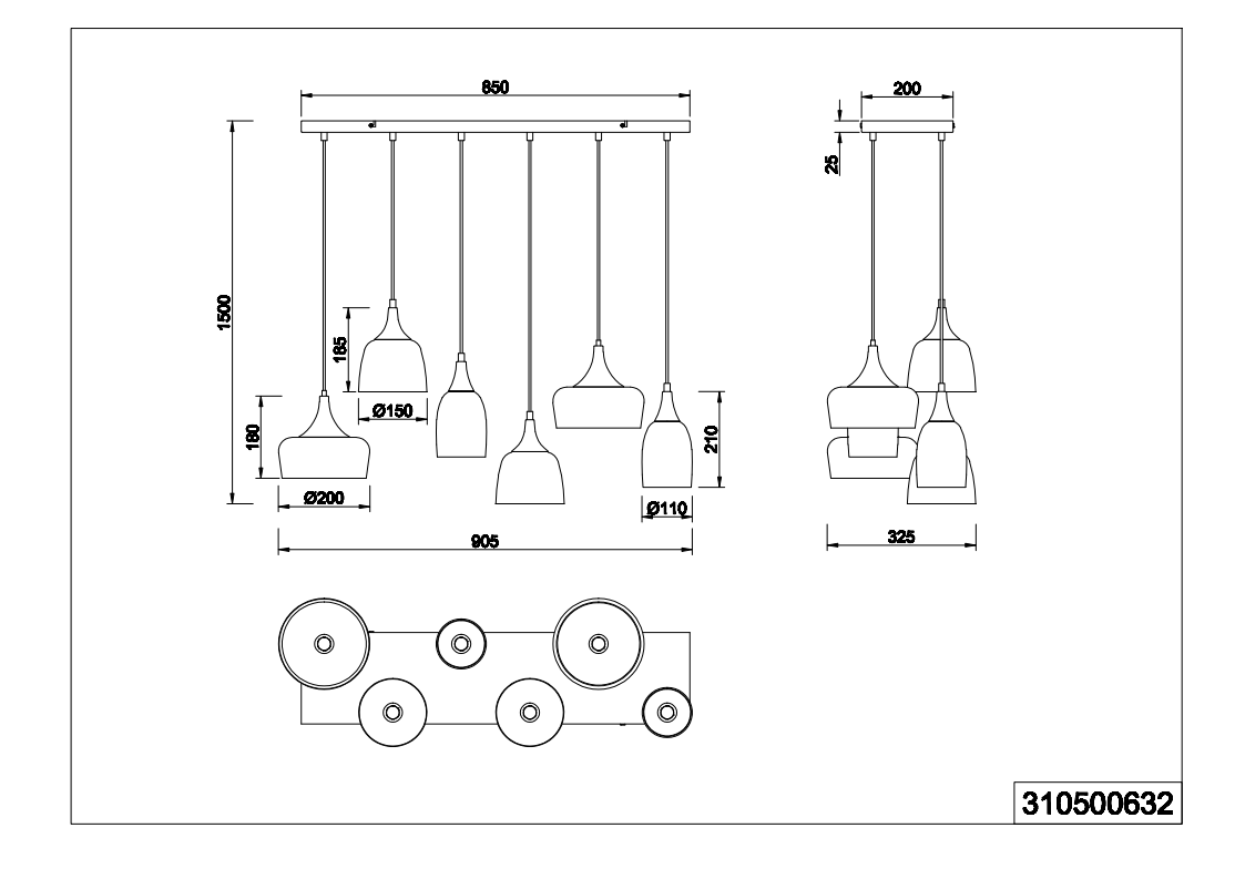 Chiraz 3/6Lt Linear Pendant