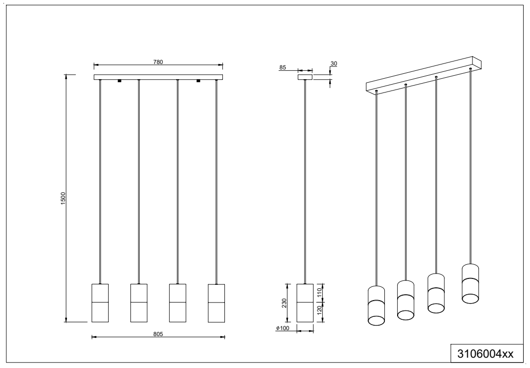 Robin 3/4Lt Linear Pendant - Black