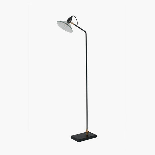 Canton Matt Black Metal and Glass Cone Floor Lamp