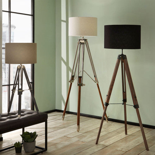 Port Nickel and Wood Tripod Floor Lamp Base