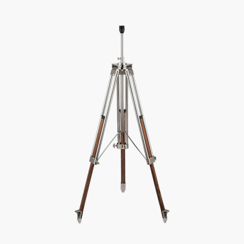 Port Nickel and Wood Tripod Floor Lamp Base