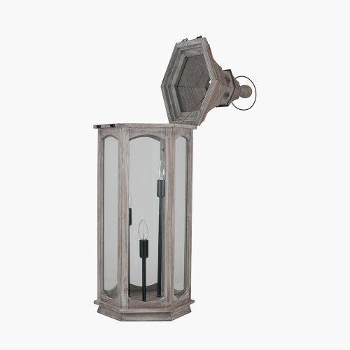 Adaline Antique Wood Lantern Table Lamp- Grey / White Wash