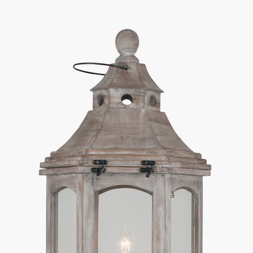 Adaline Antique Wood Lantern Table Lamp- Grey / White Wash