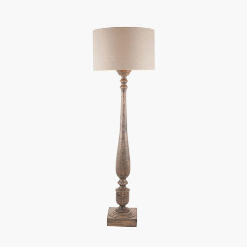 Alia Grey Wash Turned Mango Wood Floor Lamp Base