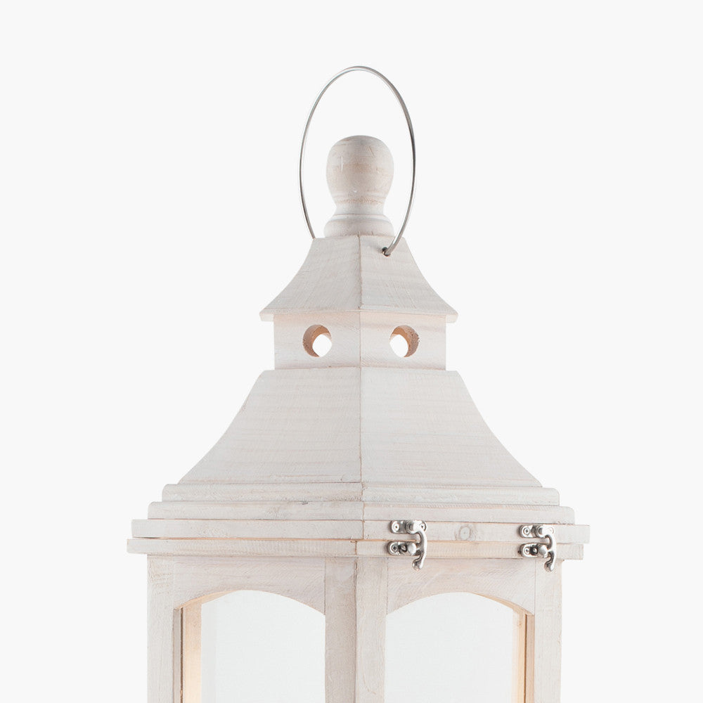 Adaline Antique Wood Lantern Table Lamp- Grey / White Wash