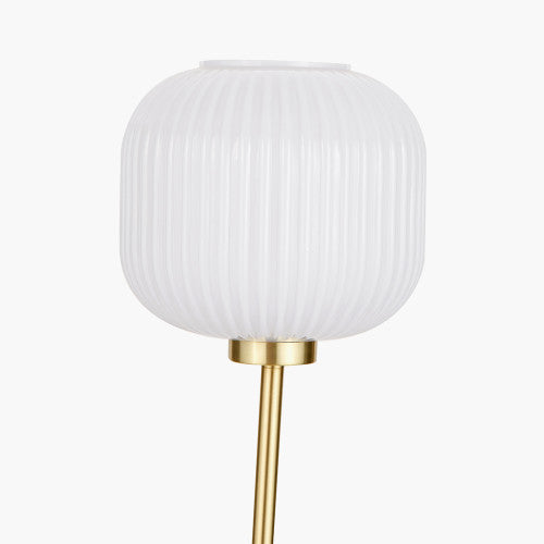 Bella White Ribbed Glass and Gold Metal Squoval Floor Lamp