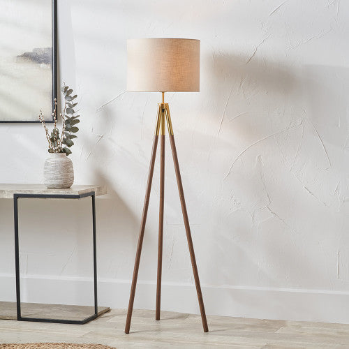 Vali Wood Grain Tripod Floor Lamp