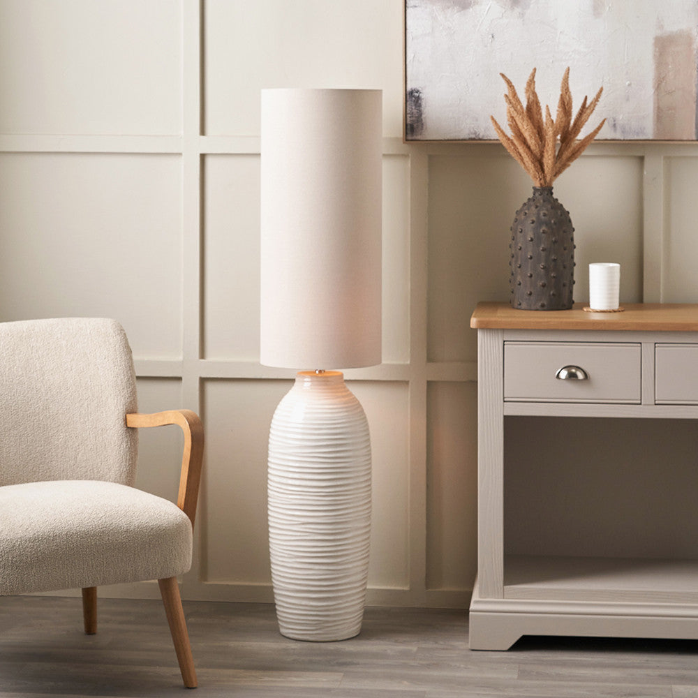 Linnea White Grooved Ceramic Floor Lamp
