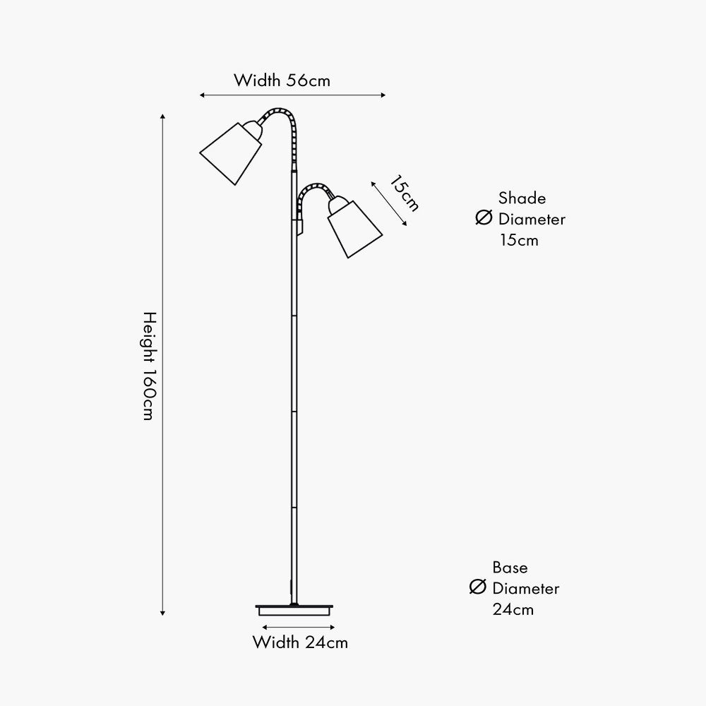 Juna Black Metal and Natural Wood Two Head Floor Lamp