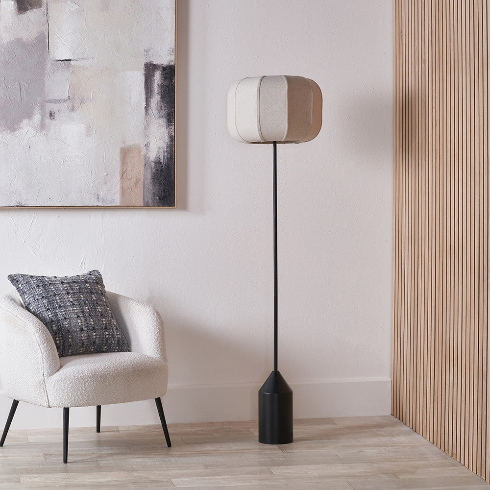 Oscar Black Metal and Natural Linen Floor Lamp