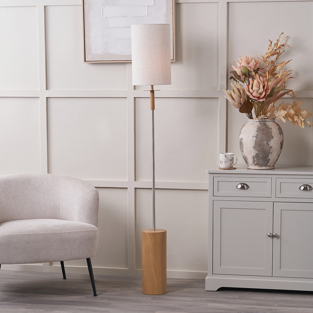 Bonham Floor Lamp - Wood & Silver