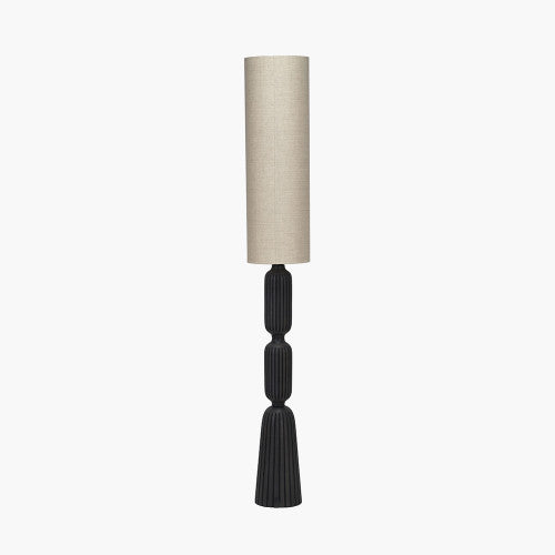 Sahana Black Ribbed Slim Wood Floor Lamp