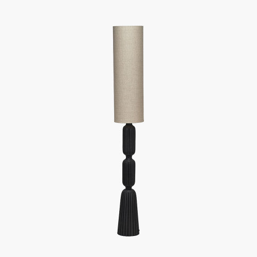 Sahana Black Ribbed Slim Wood Floor Lamp