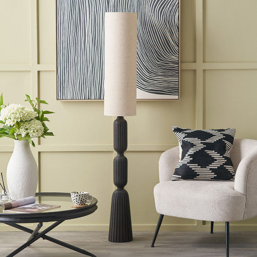 Sahana Black Ribbed Slim Wood Floor Lamp