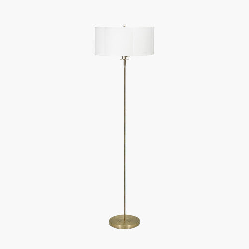 Seraphine Matt Antique Brass Metal and White Cotton Mix Scallop Shaded Floor Lamp