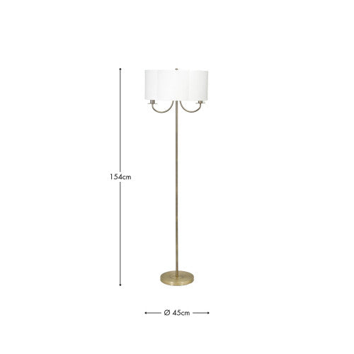 Seraphine Matt Antique Brass Metal and White Cotton Mix Scallop Shaded Floor Lamp