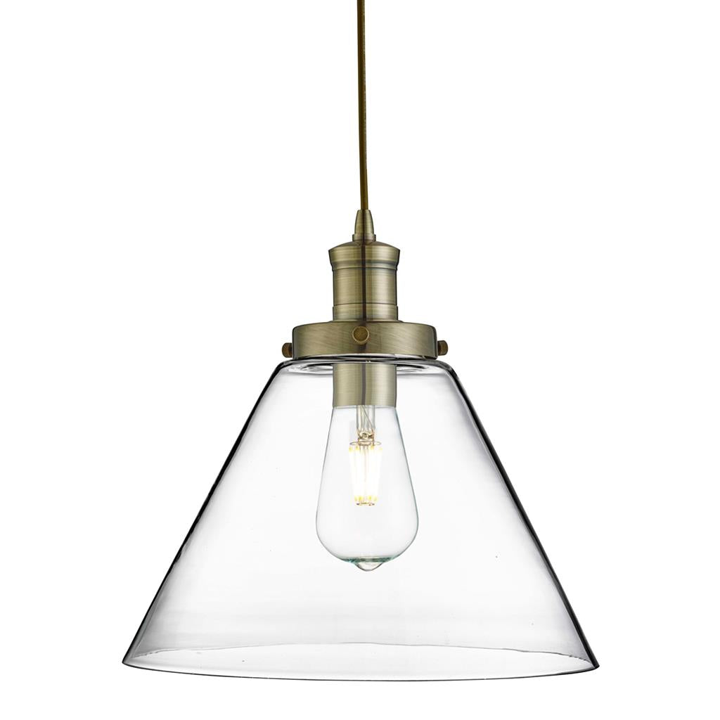 Pyramid Matt Black Pendant Light with Clear Glass Shade CLEARANCE