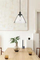 Pyramid Matt Black Pendant Light with Clear Glass Shade CLEARANCE