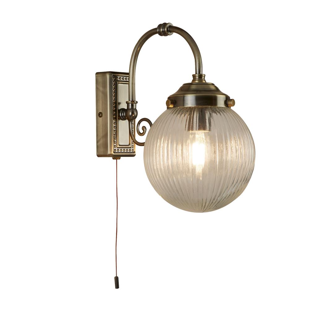 Belvue Bathroom Wall Light IP44 - Antique Brass & Clear/Chrome & Acid Glass