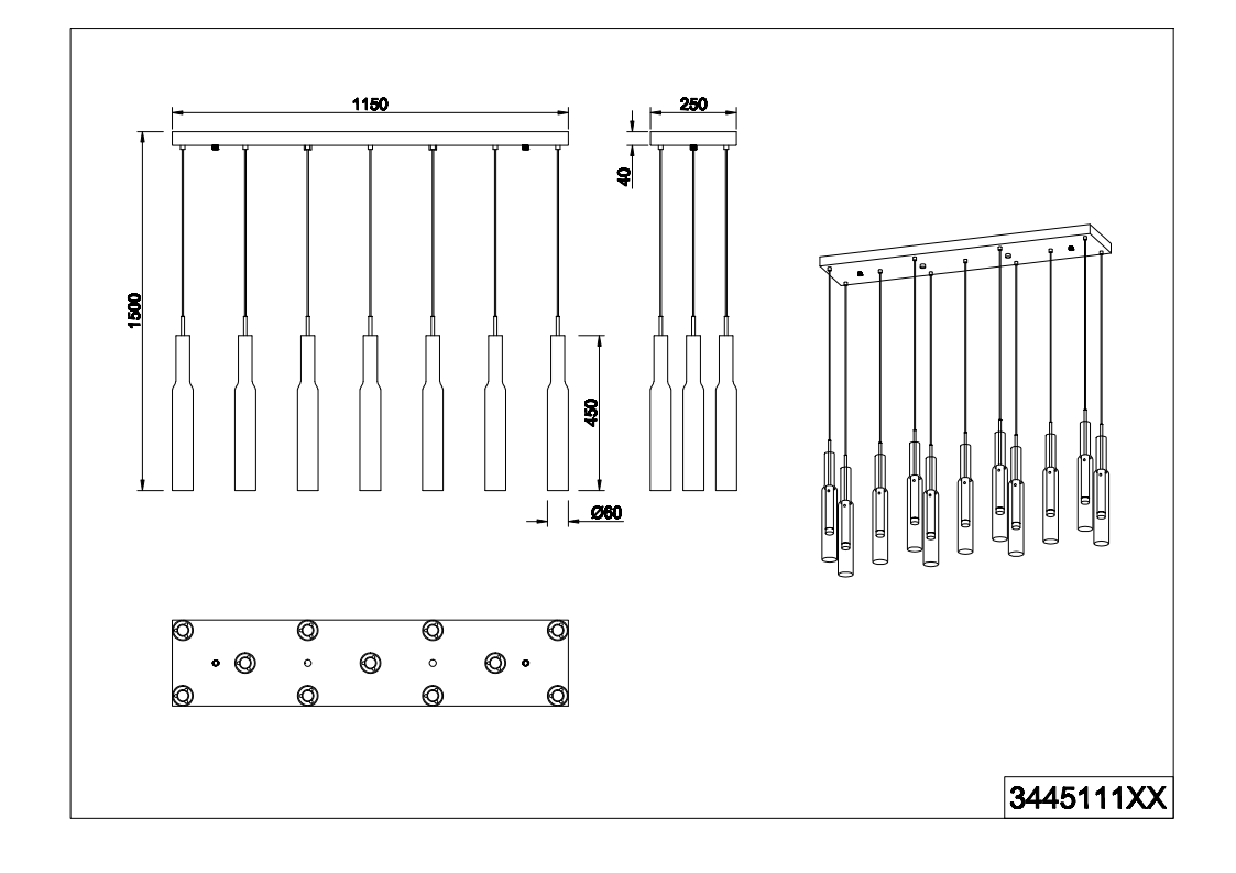 Lucent 11Lt LED Linear Pendant - Chrome