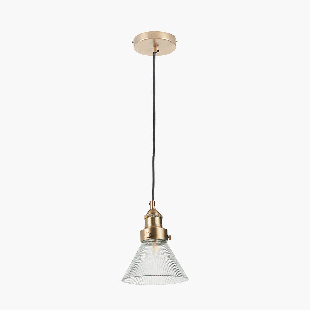 Lenox Ribbed Glass Pendant - Brass/Bronze