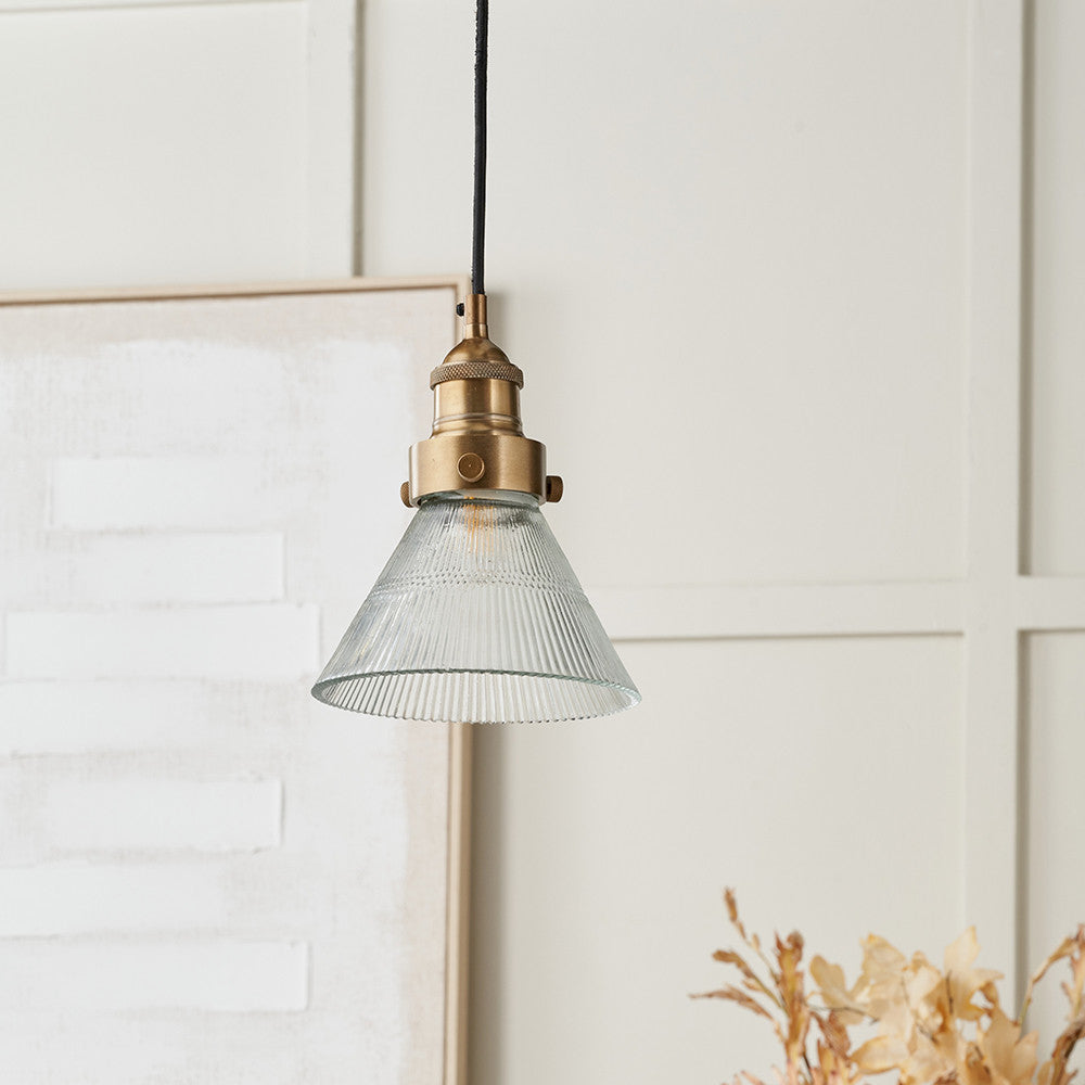 Lenox Ribbed Glass Pendant - Brass/Bronze