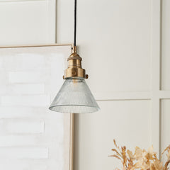 Lenox Ribbed Glass Pendant - Brass/Bronze