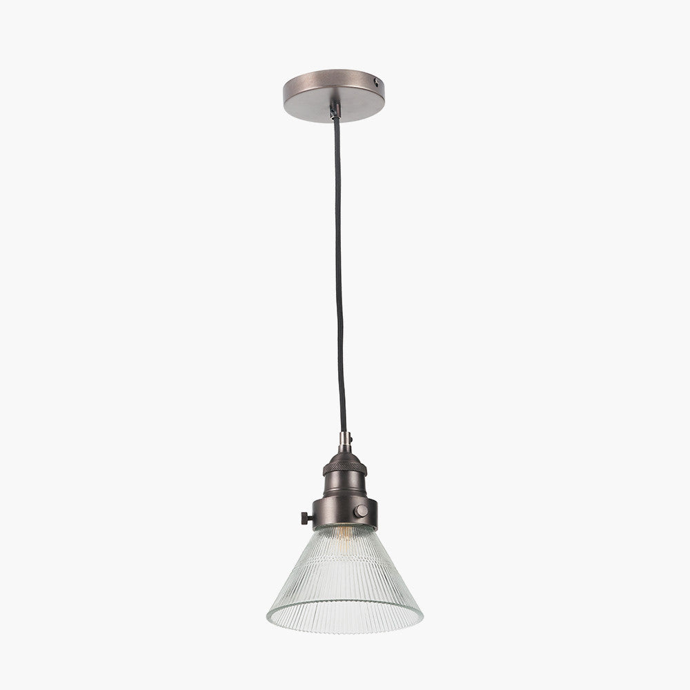 Lenox Ribbed Glass Pendant - Brass/Bronze