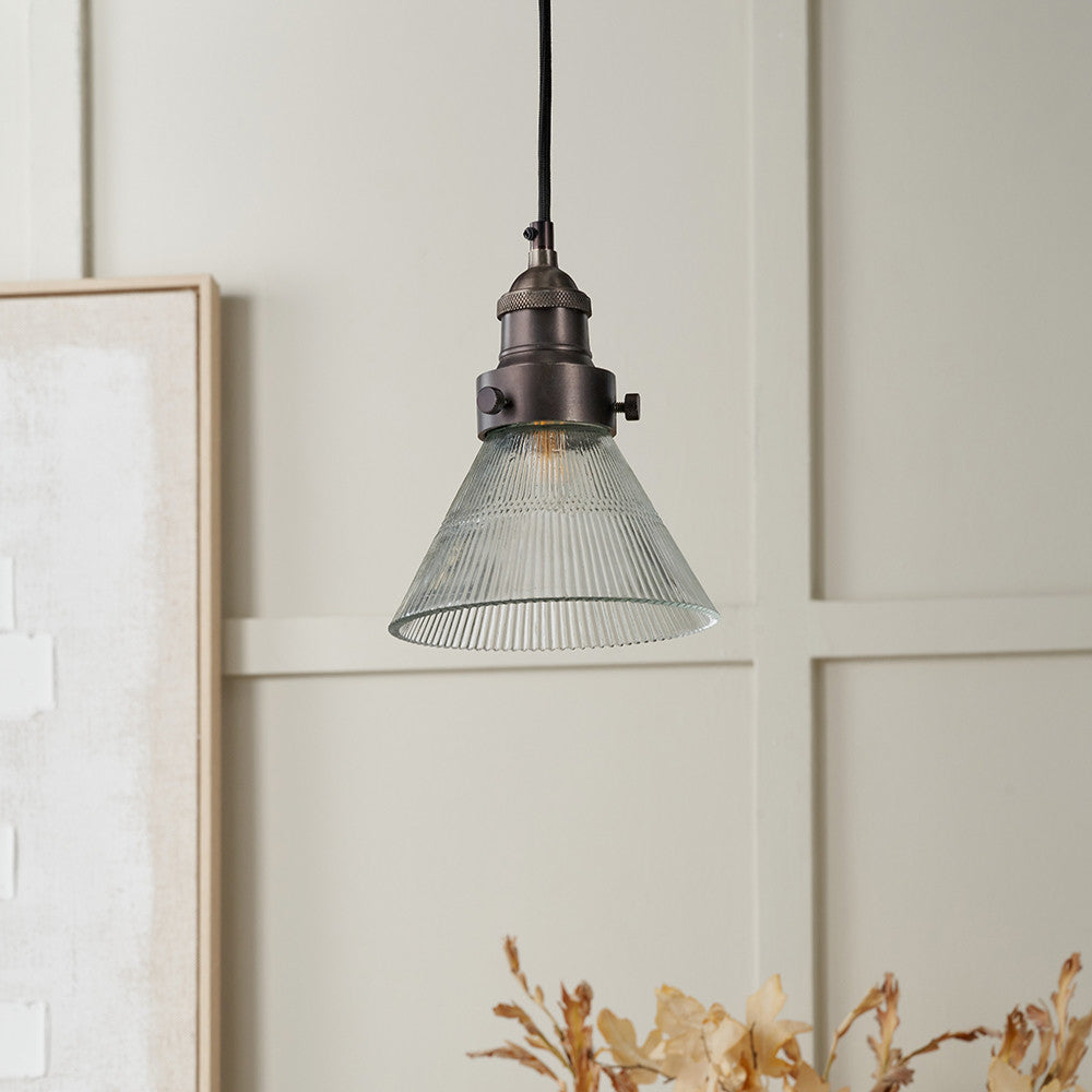 Lenox Ribbed Glass Pendant - Brass/Bronze