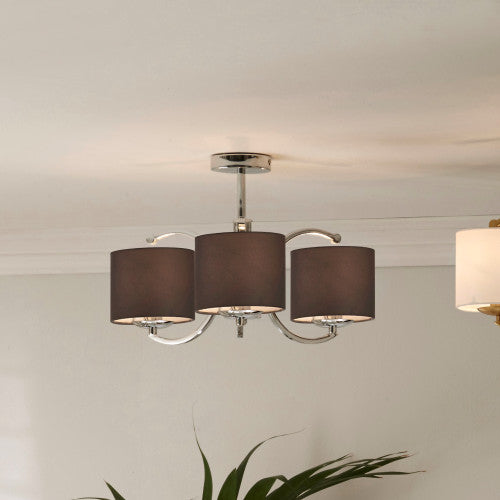 Arcadia Metal Curved 3/5 Arm Semi Flush Pendant- Brass/ Silver Finish