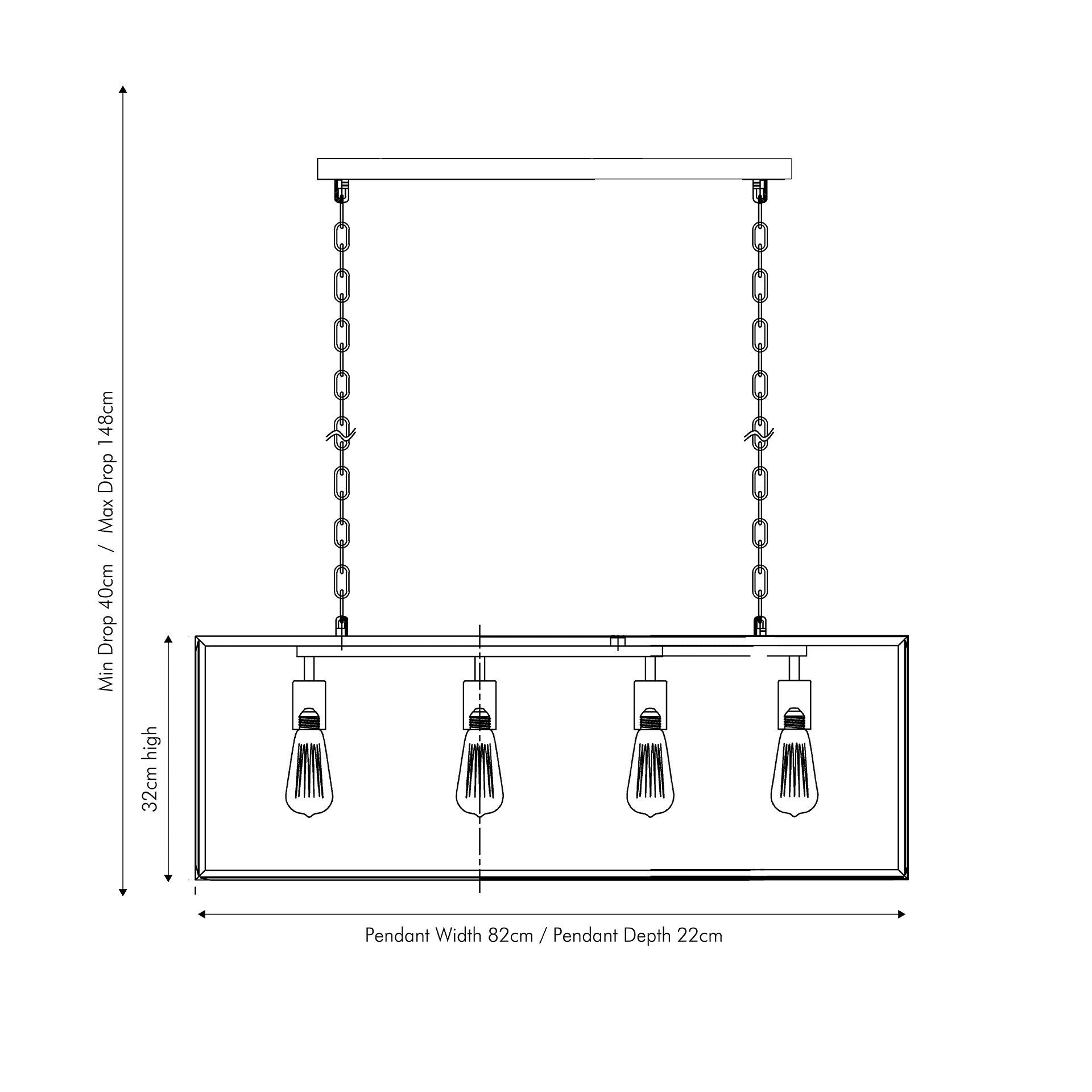 Llewellyn 4Lt Linear Island Pendant - Silver/ Black