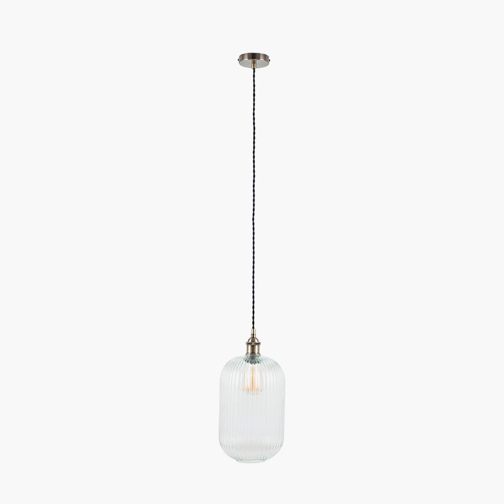 Clear Ribbed Glass Tall Pendant-Promotional Offer