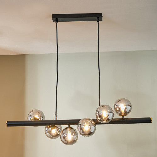Blair 6Lt Glass Ball Island Pendant - Black/Grey