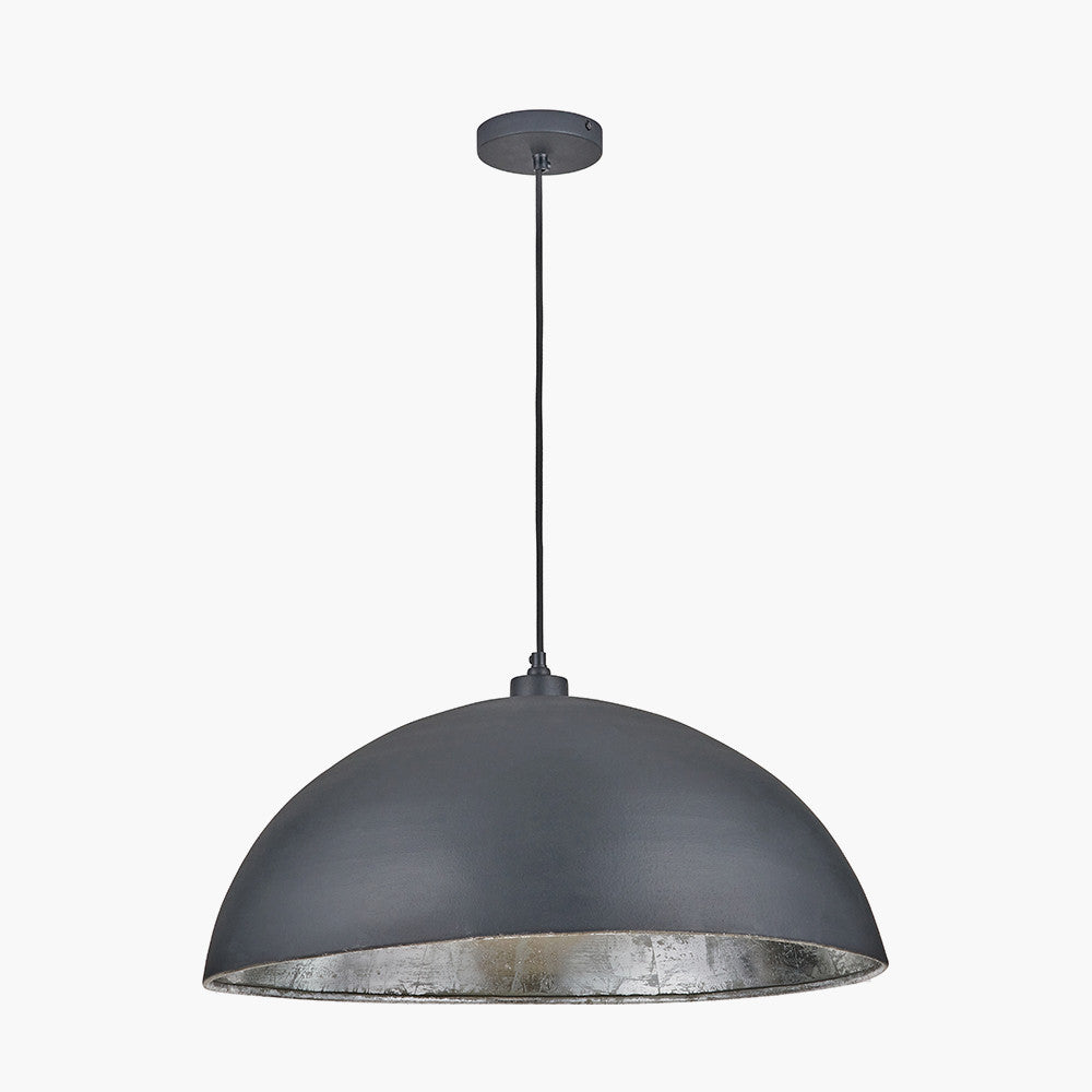 Anders Metal Dome Pendant - Black & Silver