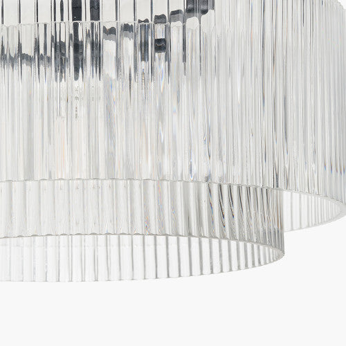 Clara Ribbed Glass Black Metal Round Pendant