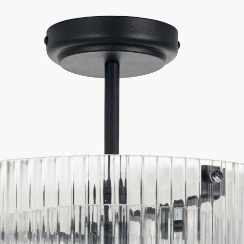 Clara Ribbed Glass Black Metal Round Pendant