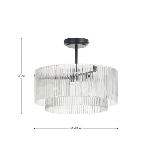 Clara Ribbed Glass Black Metal Round Pendant