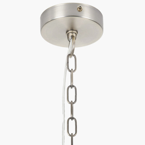 Seraphine Matt Antique Brass Metal and White Cotton Mix Scallop Shaded 5 Arm Pendant