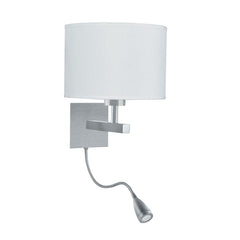 Hotel Dual Arm Reading Light - Satin Silver  & Fabric Shade E27