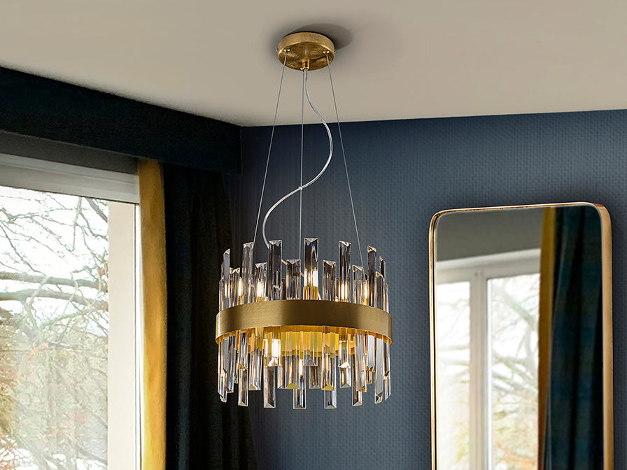 Grace 10/14Lt Crystal Ceiling Light - Brushed Gold & Clear Finish