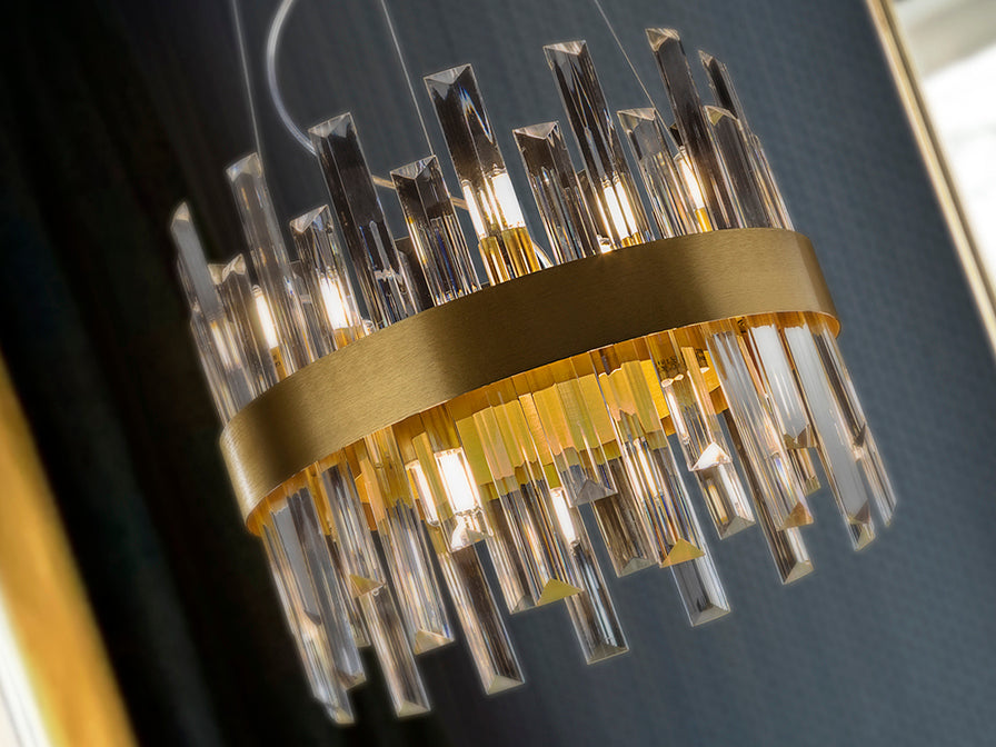 Grace 10/14Lt Crystal Ceiling Light - Brushed Gold & Clear Finish