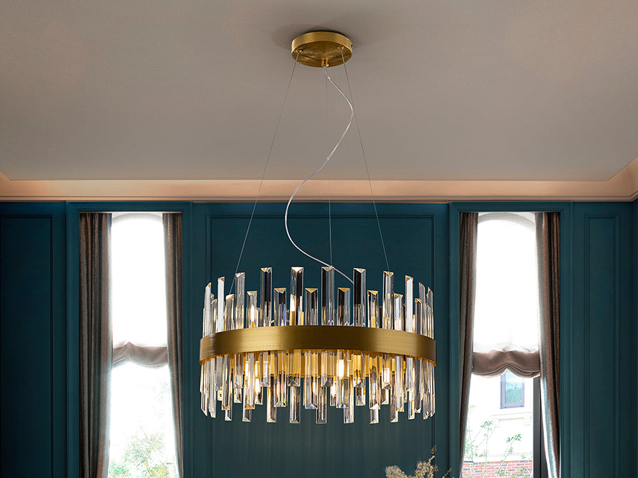 Grace 10/14Lt Crystal Ceiling Light - Brushed Gold & Clear Finish