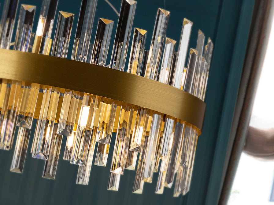 Grace 10/14Lt Crystal Ceiling Light - Brushed Gold & Clear Finish