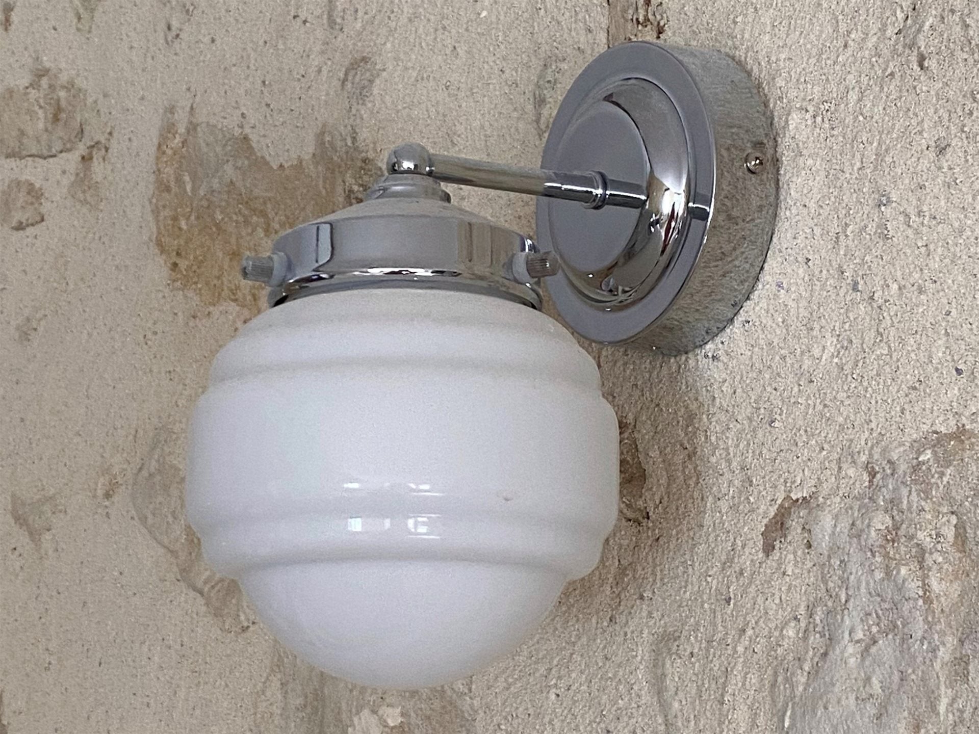 Art Deco Wall Light- Chrome with Milky White Glass